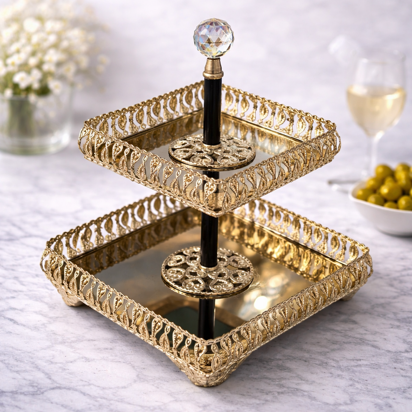 Golden 2 Tier Fruit  Holder